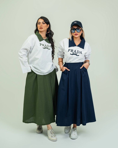 ست شومیز دامن prada جنس لینن درجه یک فری سایز مناسب (۳۶تا۴۴)در ۷رنگ