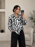 شومیز کراپ جلو گره آستین بلند جنس-کرپ کره ای:فری سایز مناسب (۳۸تا۴۴)