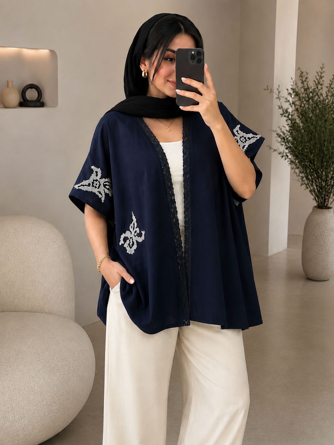 شومیز پانچو سنتی-جنس لینن افترواش شماره دوزی شده-فری سایز مناسب (36تا46)